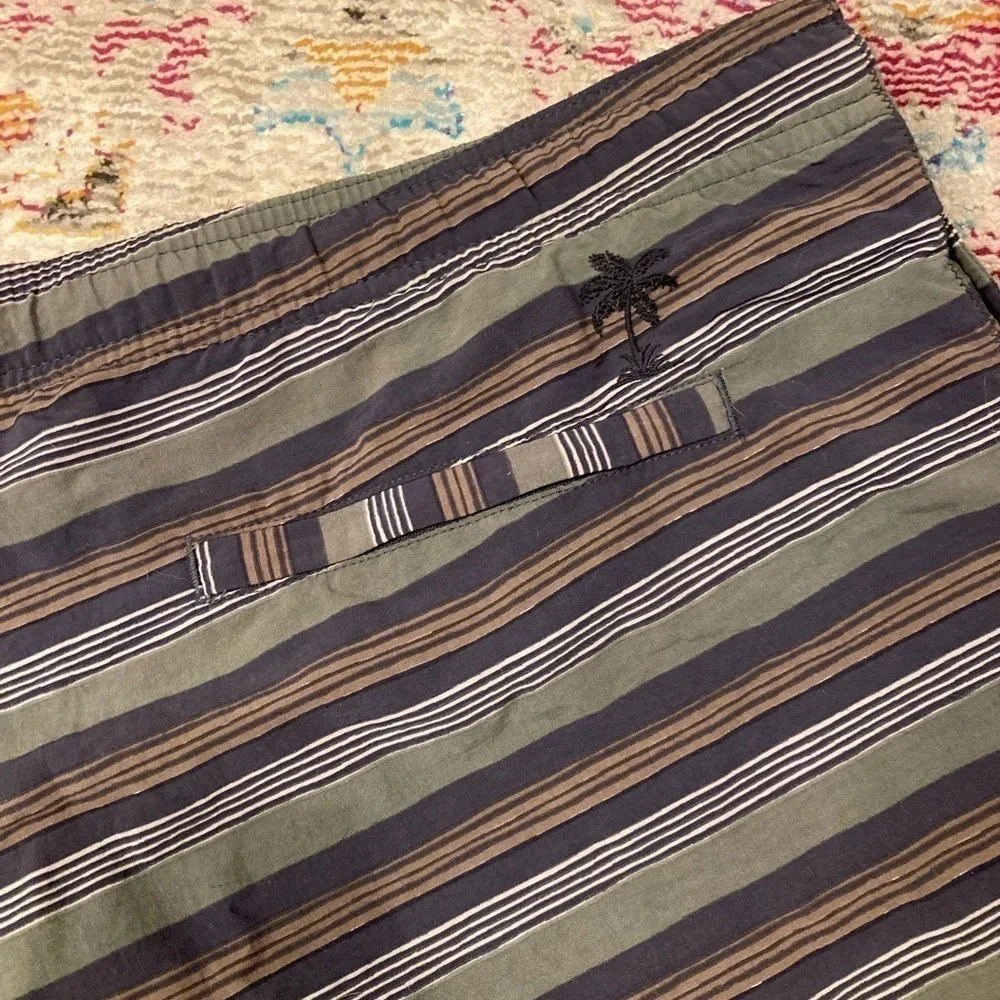 Tommy Bahama Green And Brown Striped Swim Trunks Size Medium